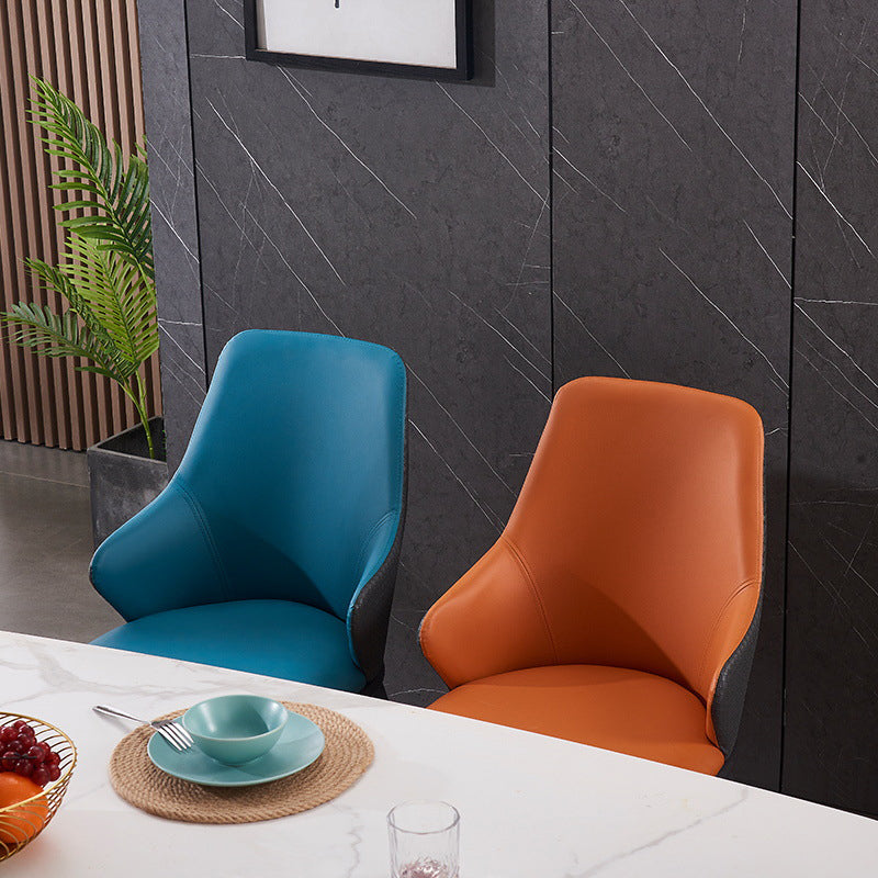 Modern Leather Dining Side Chairs Indoor Upholstered Arm Chair with Black Legs