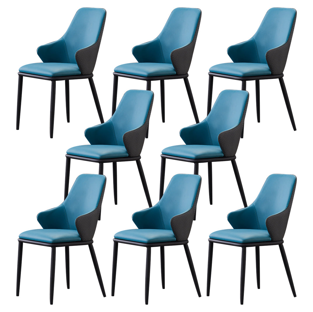 Modern Leather Dining Side Chairs Indoor Upholstered Arm Chair with Black Legs