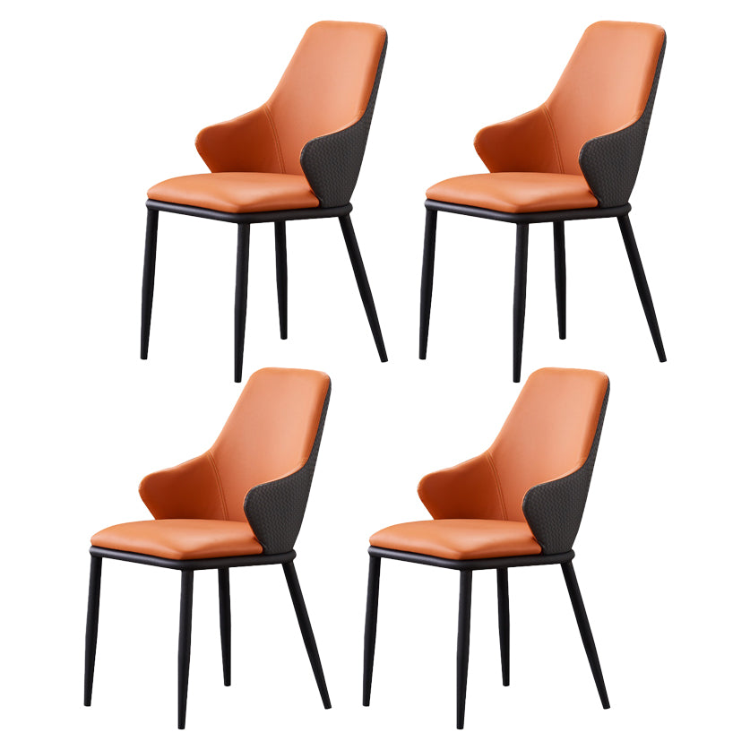 Modern Leather Dining Side Chairs Indoor Upholstered Arm Chair with Black Legs