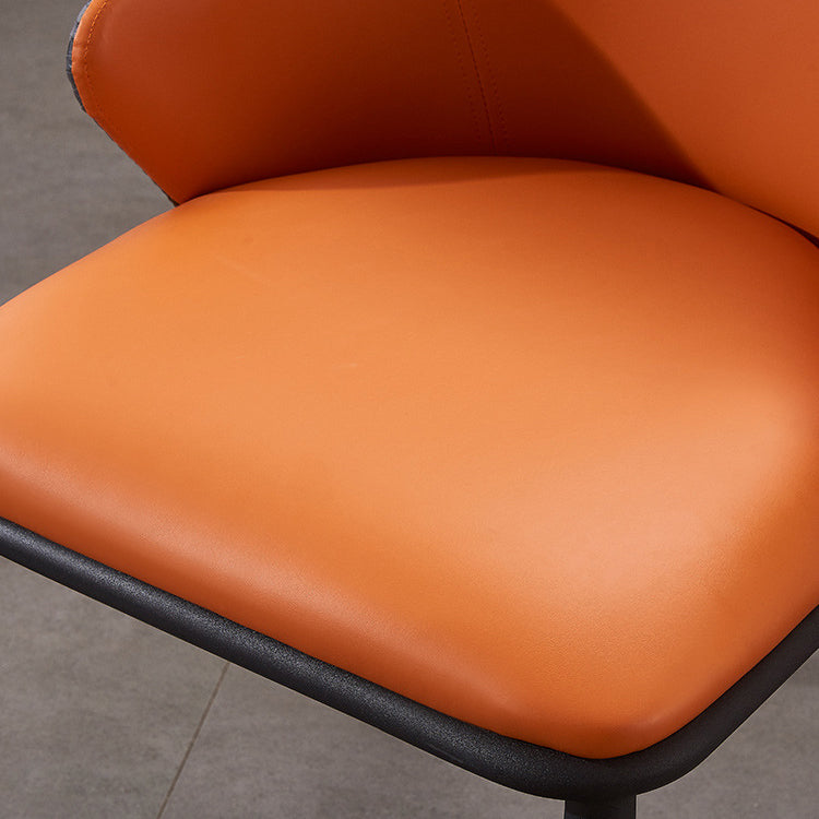 Modern Leather Dining Side Chairs Indoor Upholstered Arm Chair with Black Legs