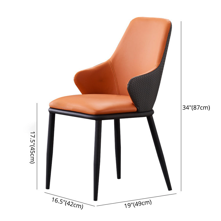 Modern Leather Dining Side Chairs Indoor Upholstered Arm Chair with Black Legs