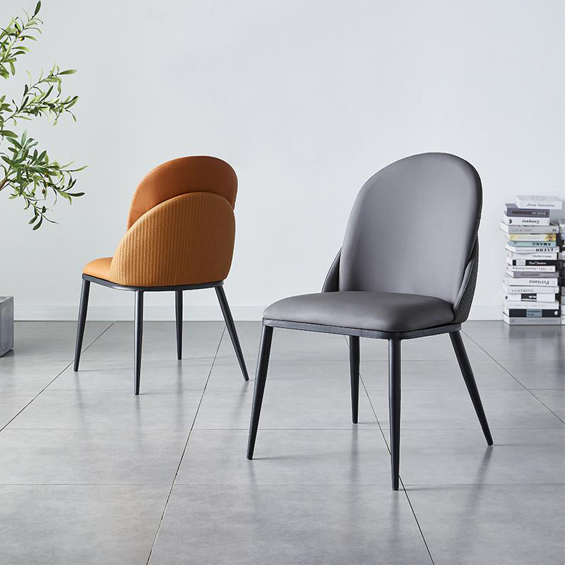 Nordic Style Kitchen Leather Dining Chair Armless Dining Chairs with Metal Legs
