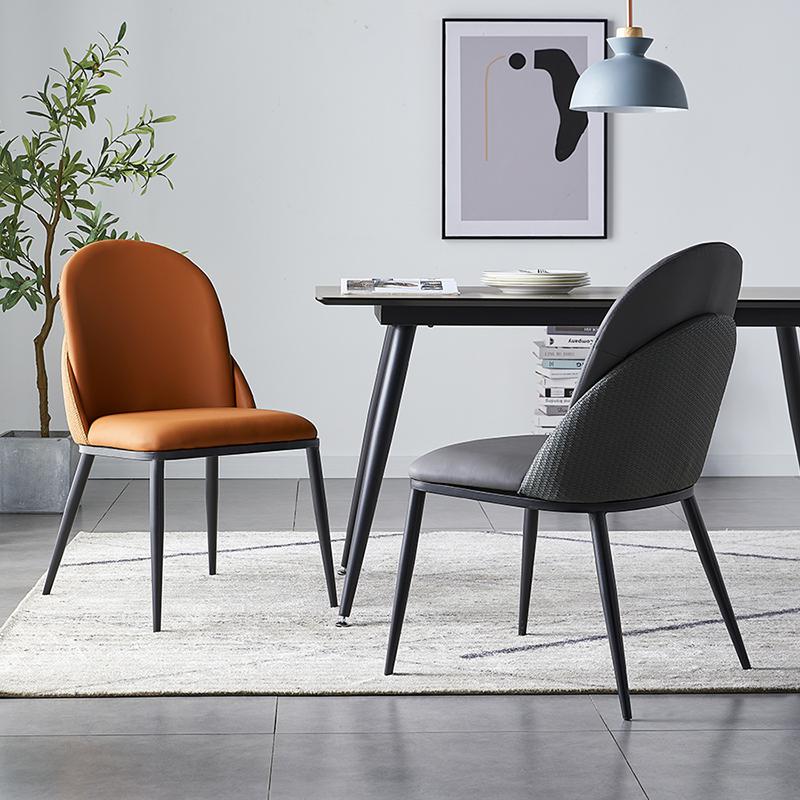Nordic Style Kitchen Leather Dining Chair Armless Dining Chairs with Metal Legs