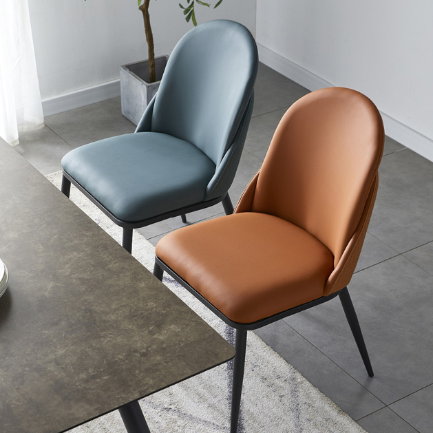 Nordic Style Kitchen Leather Dining Chair Armless Dining Chairs with Metal Legs