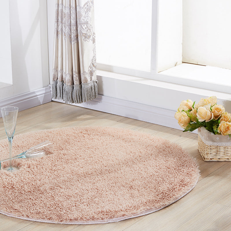 Simplicity Plain Shag Rug Contemporary Round Carpet Nylon Anti-Slip Backing Carpet for Living Room