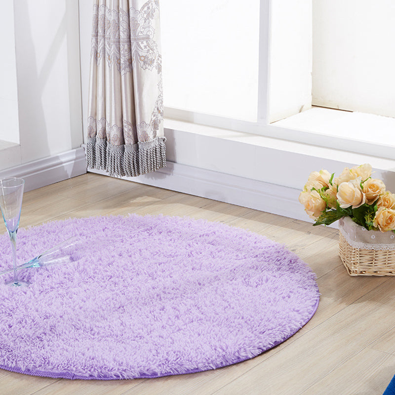 Simplicity Plain Shag Rug Contemporary Round Carpet Nylon Anti-Slip Backing Carpet for Living Room