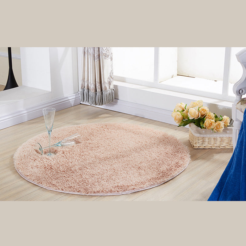 Simplicity Plain Shag Rug Contemporary Round Carpet Nylon Anti-Slip Backing Carpet for Living Room