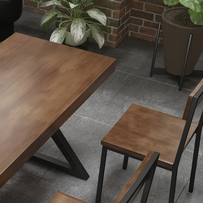 Industrial Solid Wood Dining¬†Room¬†Set with Rectangle Table and Metal Base Dining Table Furniture