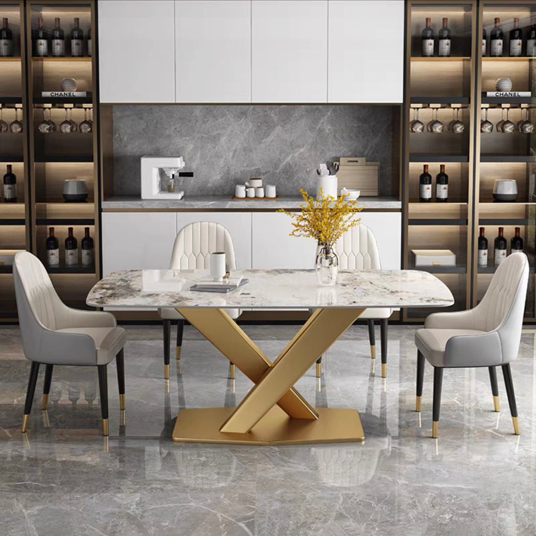 Standard Sintered Stone Top Dining Set with 1 Gold Metallic Legs for Dining Furniture