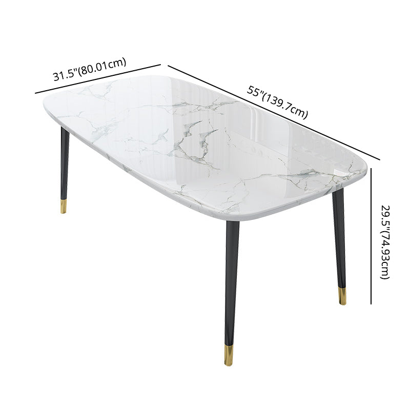 Moderner gesinterter Steintisch -Set 5/7 mit Rechtecktisch Essset mit Lederstühlen