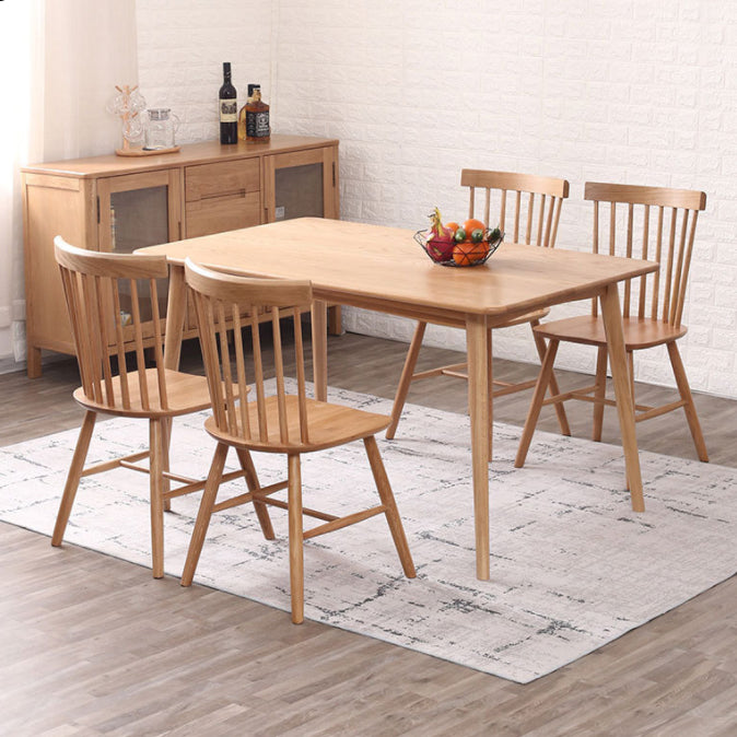 Contemporary Style Dining Table with Fixed Solid Wood Dining Table and Chairs for Home Use