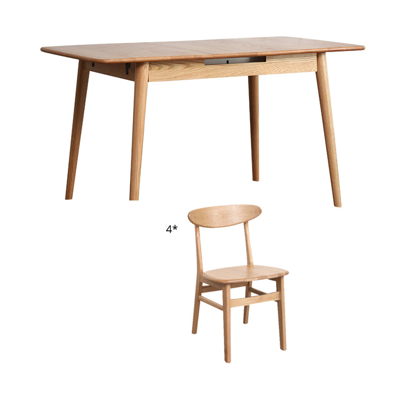 Minimalist Style Dining Table with Self-Storing¬†Leaf Solid Wood Dining Table and Chairs for Home Use