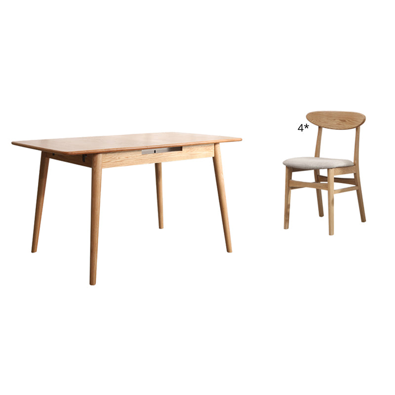 Minimalist Style Dining Table with Self-Storing¬†Leaf Solid Wood Dining Table and Chairs for Home Use