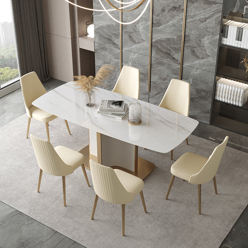 Contemporary Sintered Stone Top Standard Dining Set White Rectangle Shape Dining Set for Kitchen