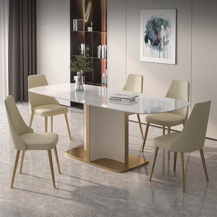 Contemporary Sintered Stone Top Standard Dining Set White Rectangle Shape Dining Set for Kitchen