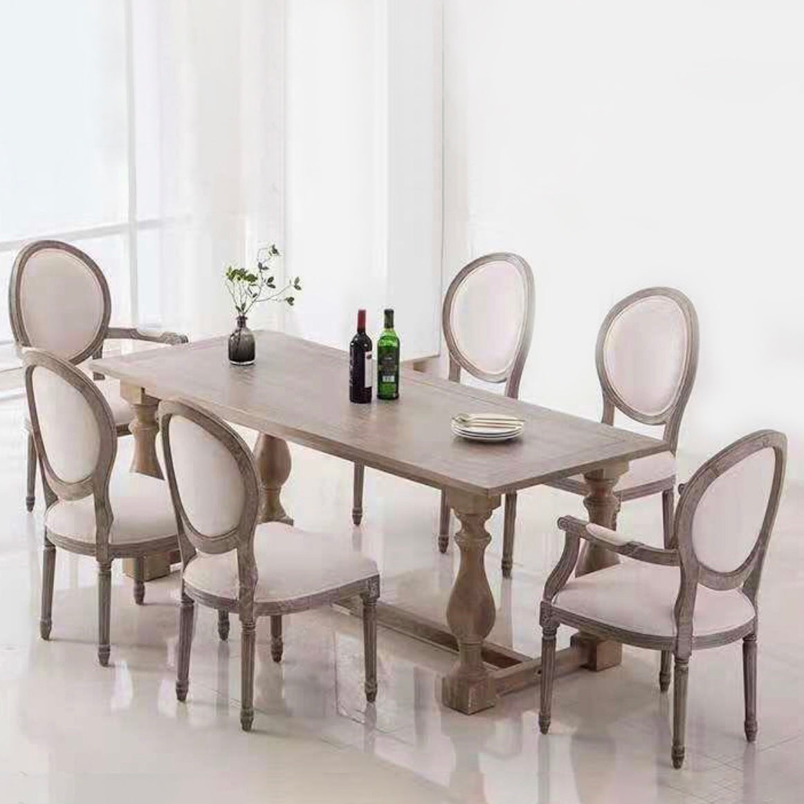 Farmhouse Style Fixed Solid Wood Dining Room Table with 4 Solid Wood Legs Kitchen Dining Set