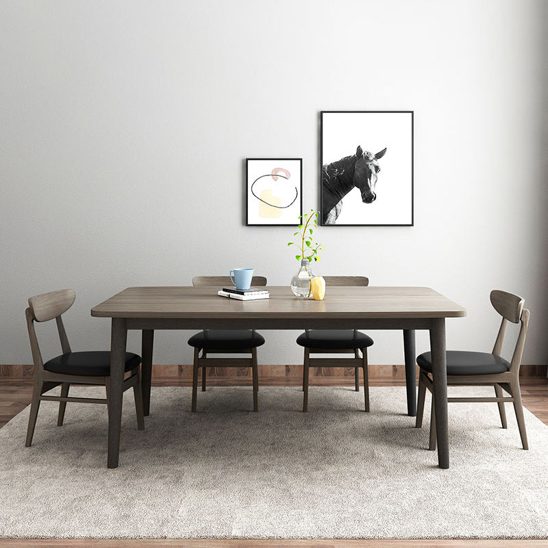 Set da pranzo in legno massiccio tradizionale con tavolo fisso e base a 4 gambe