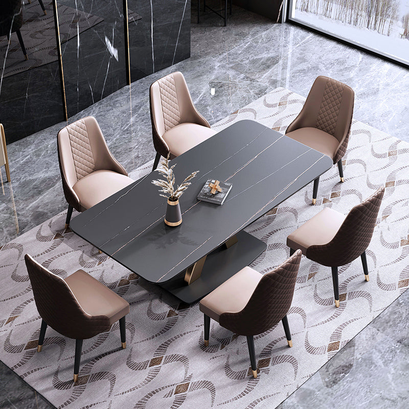 Minimalistischer Esszimmer Set rechteckig gesinterte Stein Esstisch mit Metallbasis