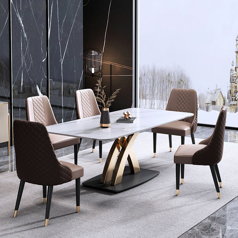 Minimalistischer Esszimmer Set rechteckig gesinterte Stein Esstisch mit Metallbasis