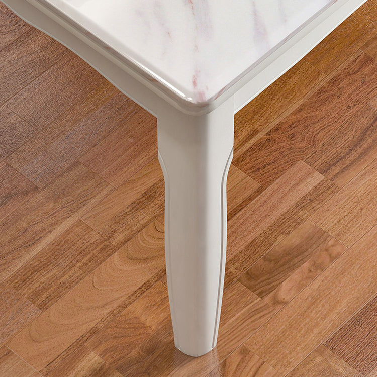 Victorian Style Marble Dining Set with White Fixed Table and 4 Legs Base