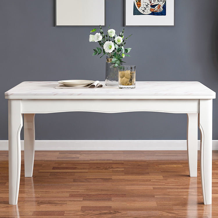 Victorian Style Marble Dining Set with White Fixed Table and 4 Legs Base