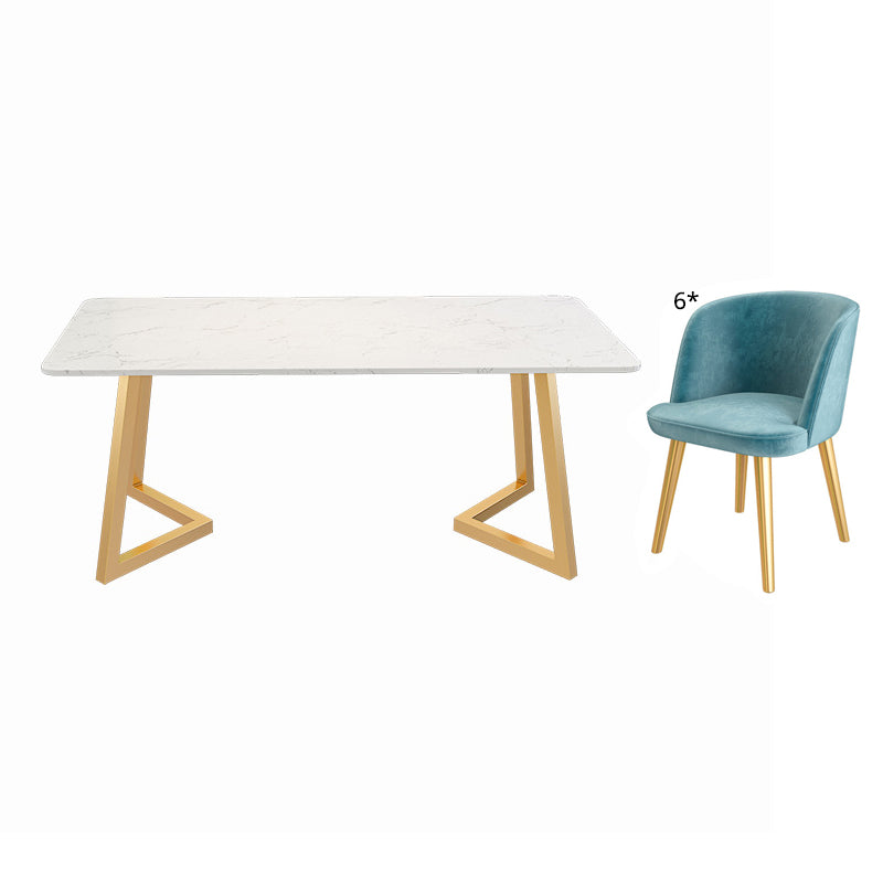 Scandinavian Dining Table Set with Marble Dining Table and Padded Chairs
