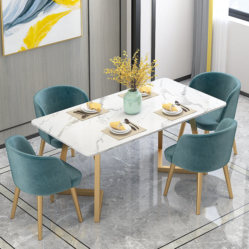 Scandinavian Dining Table Set with Marble Dining Table and Padded Chairs