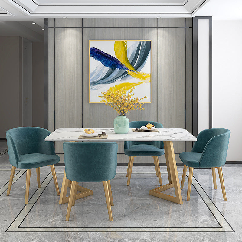 Scandinavian Dining Table Set with Marble Dining Table and Padded Chairs