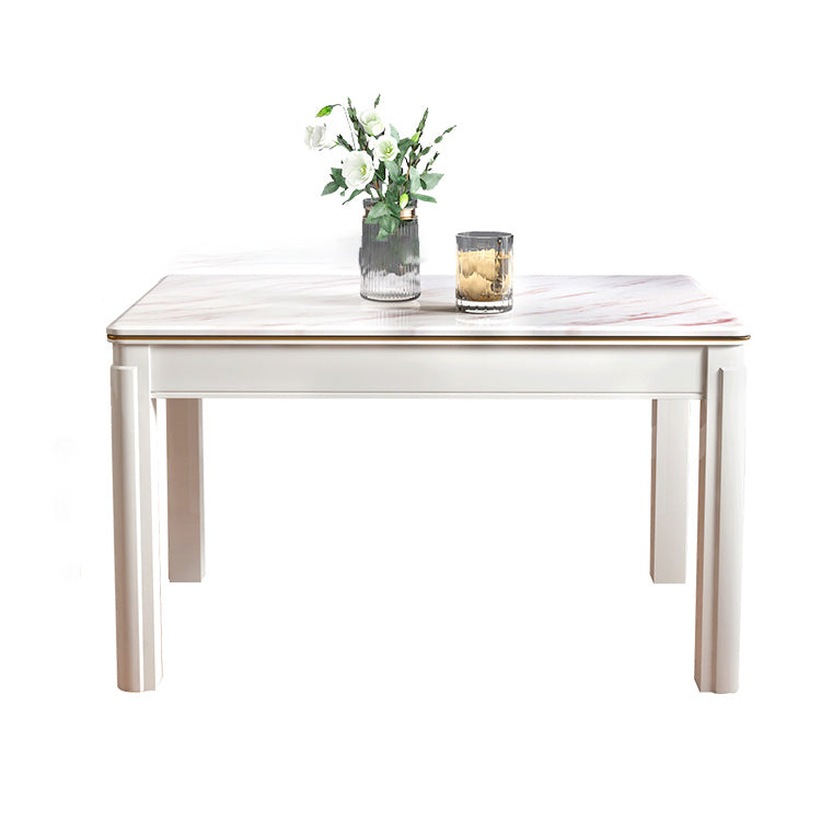 Victorian Style Marble Dining Set with White Fixed Table and 4 Legs Base for Home Use