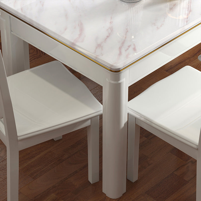 Victorian Style Marble Dining Set with White Fixed Table and 4 Legs Base for Home Use
