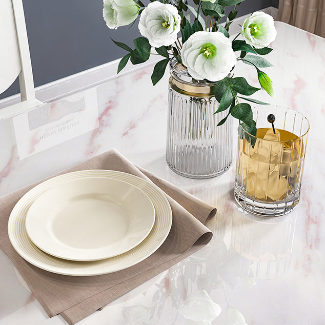 Victorian Style Marble Dining Set with White Fixed Table and 4 Legs Base for Home Use