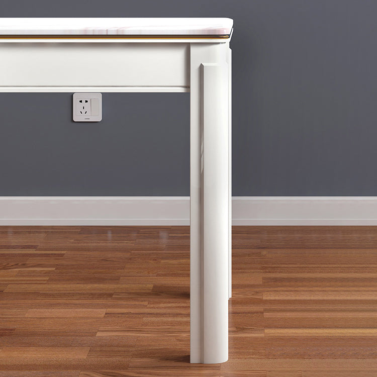 Victorian Style Marble Dining Set with White Fixed Table and 4 Legs Base for Home Use