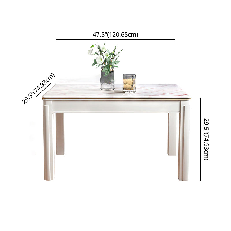 Victorian Style Marble Dining Set with White Fixed Table and 4 Legs Base for Home Use