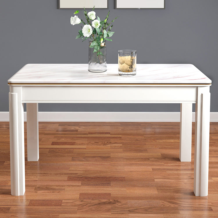 Victorian Style Marble Dining Set with White Fixed Table and 4 Legs Base for Home Use