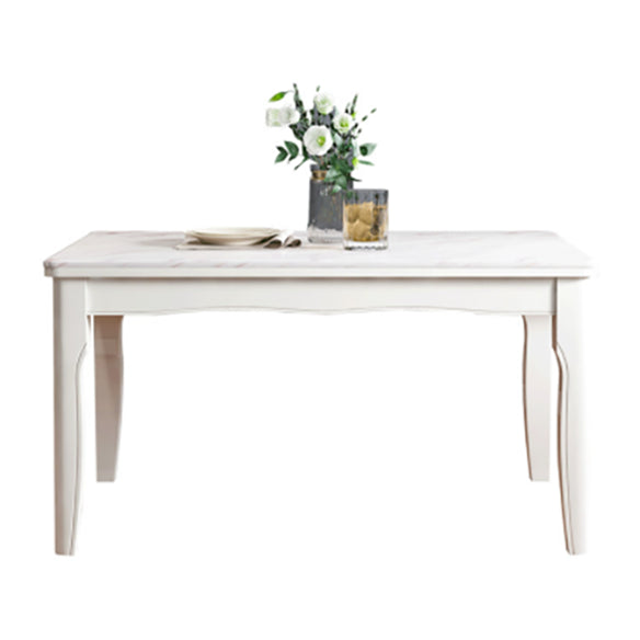 Set da pranzo in marmo in stile contemporaneo con tavolo fisso bianco e base a 4 gambe