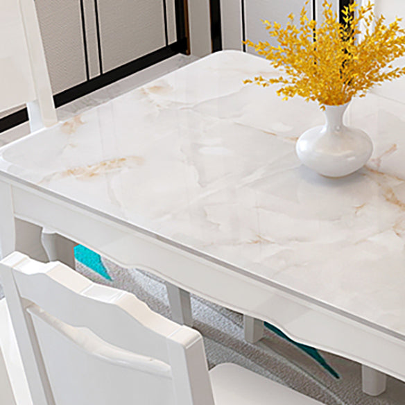 Set da pranzo in marmo in stile contemporaneo con tavolo fisso bianco e base a 4 gambe