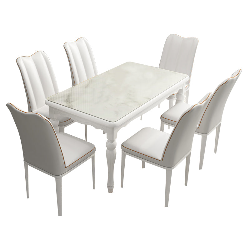 Traditional Solid Wood Top Dining Set with 4 White Solid Wood Legs for Dining Furniture