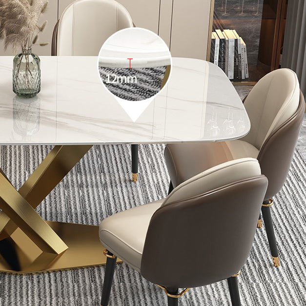 Contemporary Dining Set Rectangular Dining Table with X-shaped Metal Shelf