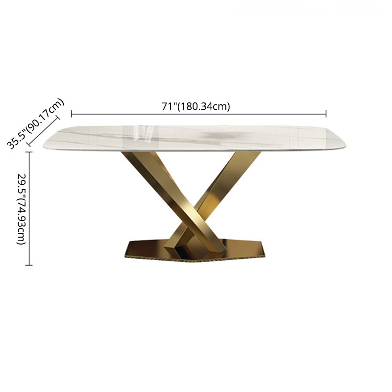 Tavolo da pranzo rettangolare set contemporaneo con scaffale in metallo a forma di X