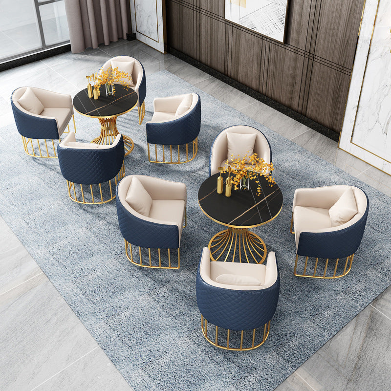 Modern Style Sintered Stone Dining Room Set with Round Table and Gold Leg Dining Table Furniture