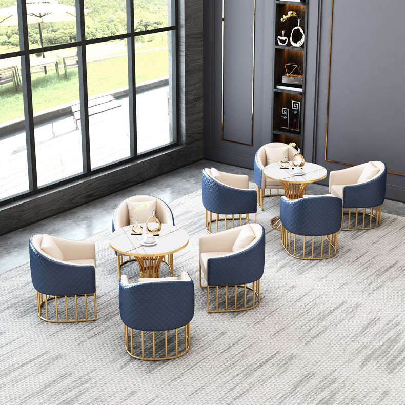Modern Style Sintered Stone Dining Room Set with Round Table and Gold Leg Dining Table Furniture