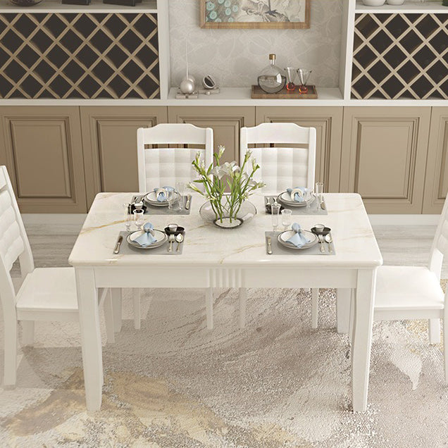 Set da pranzo in marmo in stile contemporaneo con tavolo fisso bianco e base a 4 gambe per uso domestico
