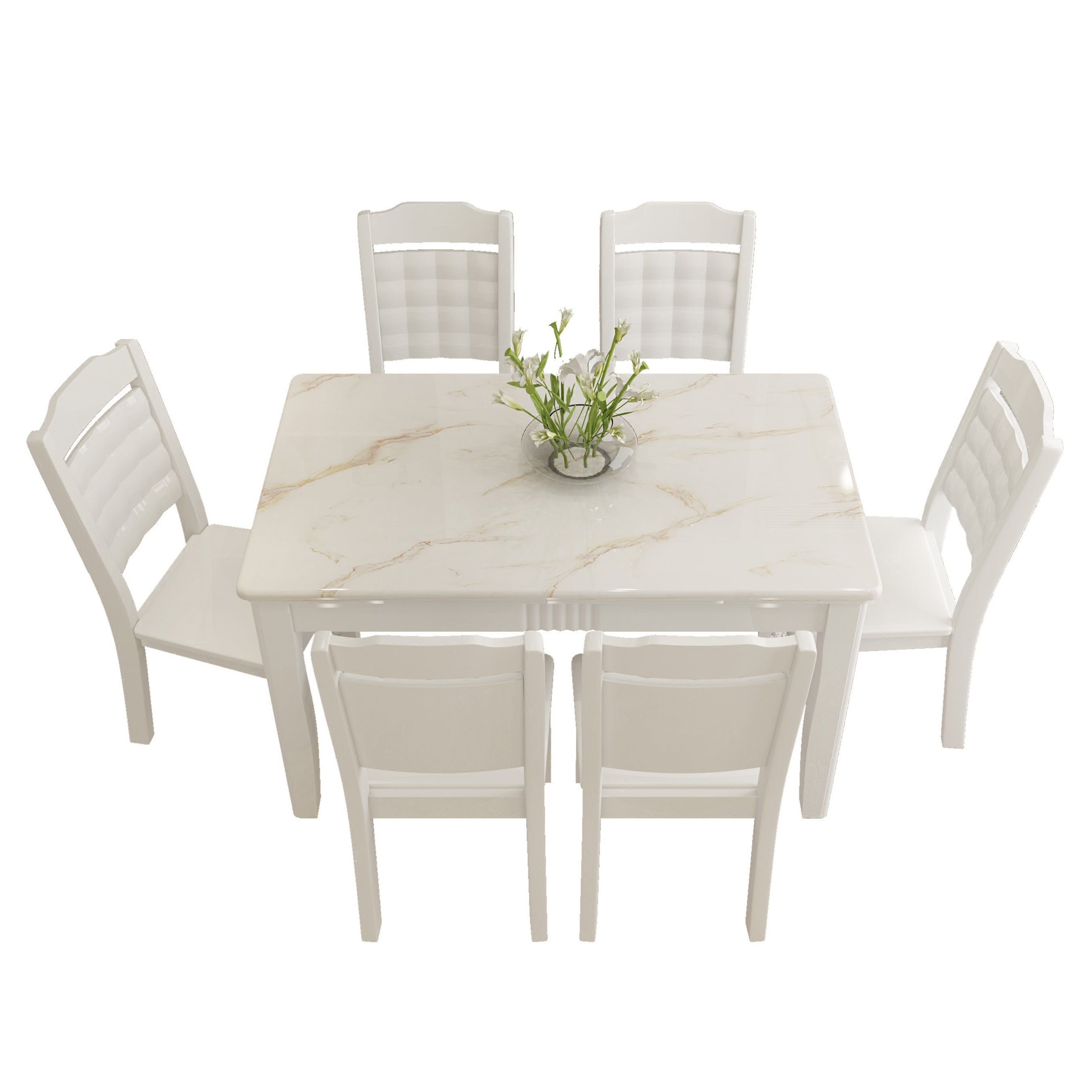 Set da pranzo in marmo in stile contemporaneo con tavolo fisso bianco e base a 4 gambe per uso domestico
