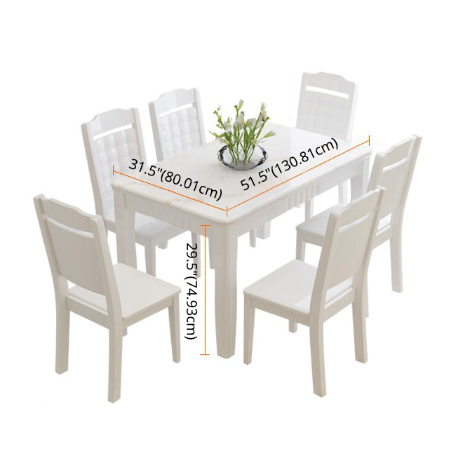 Contemporary Style Marble Dining Set with White Fixed Table and 4 Legs Base for Home Use