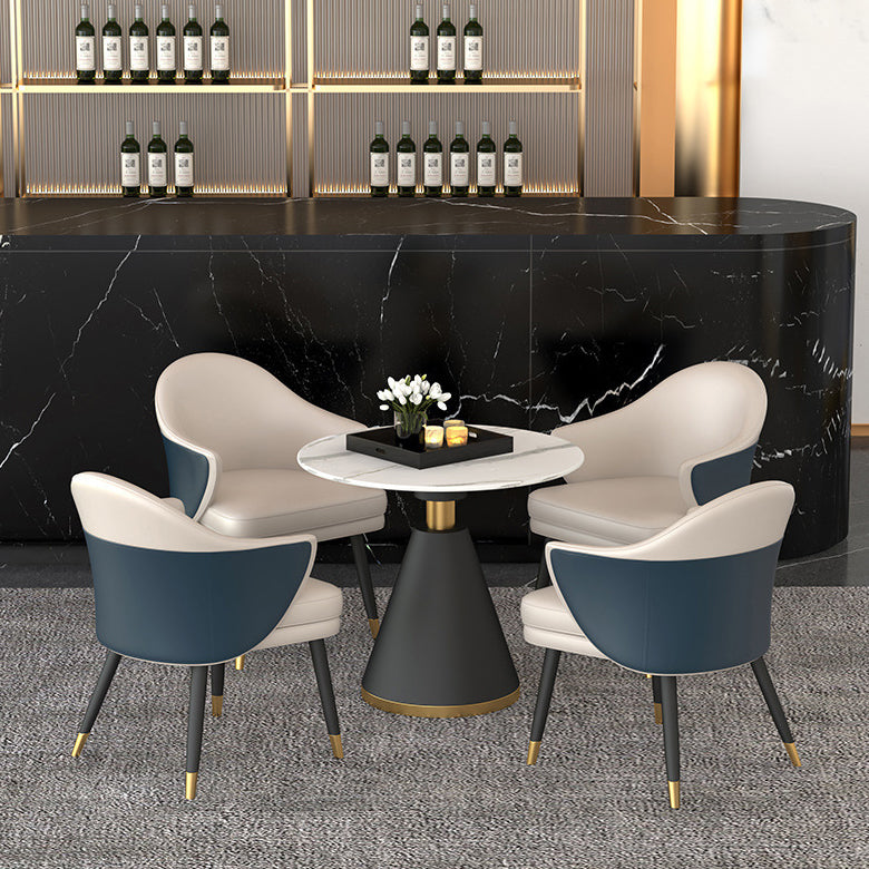 Scandinavian Kitchen Dining Room Set with  Sintered Stone Top and Black Base Dining Furniture