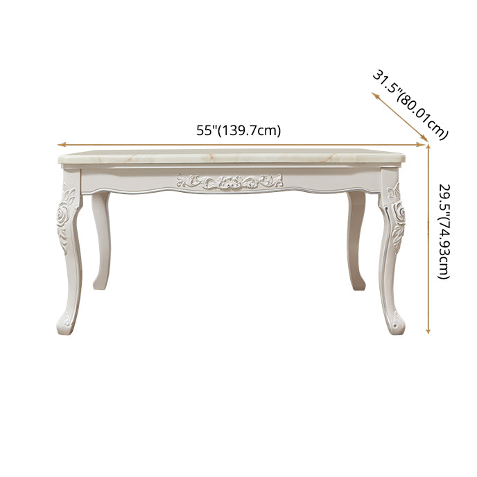 Juego de mesa de mármol victoriano de 5/7 con mesa rectangular de comedor con cávidos con sillas textiles