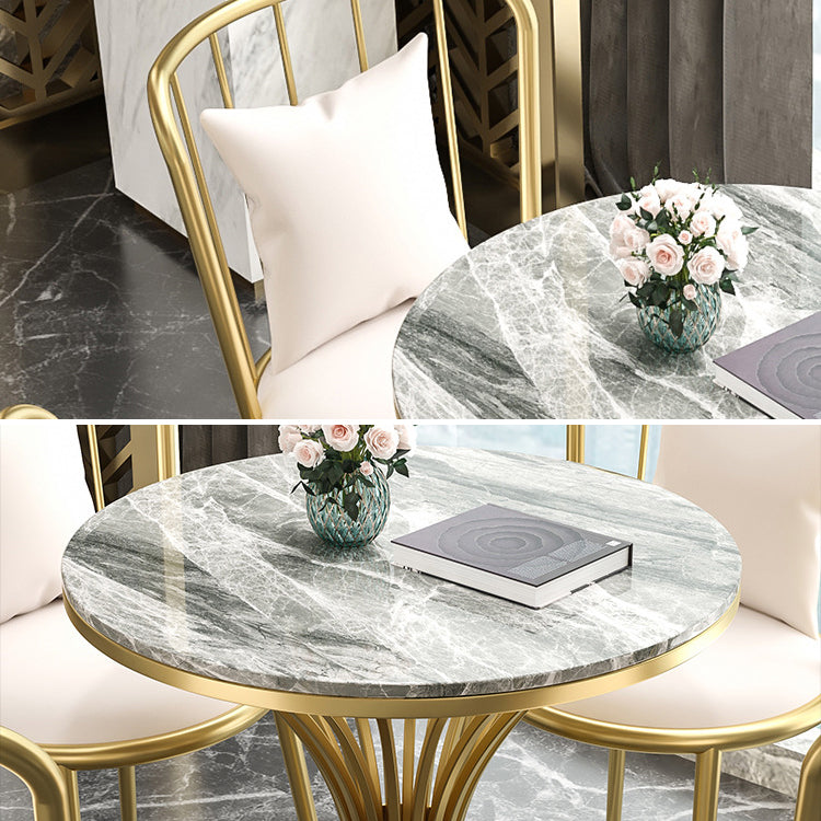 Juego de comedor de cocina glamorosa con top de piedra sinterizado y muebles de comedor de base de metal