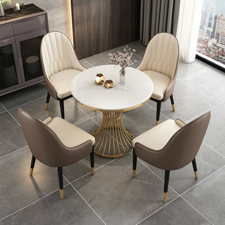 Scandinavian Sintered Stone Dining Room Set Standard Height with Gold Base Dining Furniture