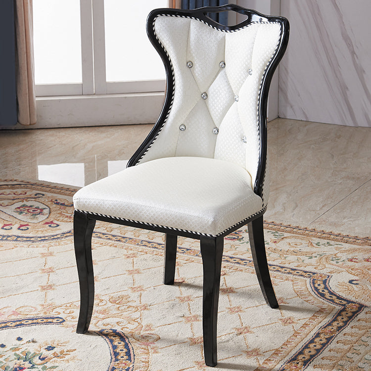 Victorian Style Marble Dining Set with White Rectangle Table and 4 Black Legs Base for Home Use