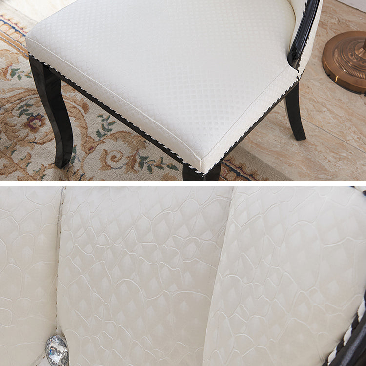 Victorian Style Marble Dining Set with White Rectangle Table and 4 Black Legs Base for Home Use